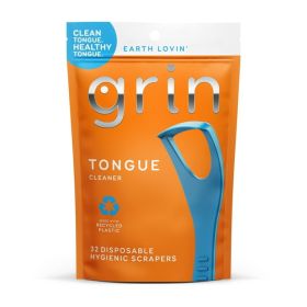 Grin Disposable Tongue Cleaner For Adults – BPA Free Plastic Oral Scraper – 32 Count Single-Use Tongue Cleaning Tools For Fresh Breath