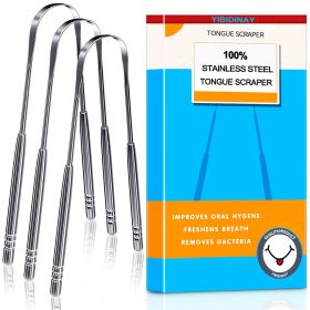 3 Pack 100% (Medical Grade) Professional Stainless Steel Tounge Scrappers Great for Banishes Bad Breath and Maintains Oral Care