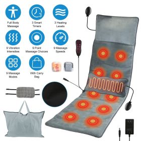 Full Body Electric Massage Mat with Heat Vibration Massage Pad Cushion Back Massage Mattress Chair Pad with Inflatable Head Lumbar Pillow with 10 Vibr