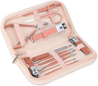 Nail Clippers and Beauty Tool Portable Set Manicure Set 12 in 1, with Pink Leather Bag, Suitable for Home, Workplace, Outdoor Travel, Gift Giving