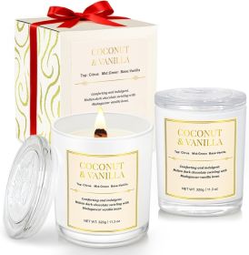 2 Pack Wooden Wick Coconut & Vanilla Candle Gift Set â€“ Long Lasting Soy Wax Candles with Gift Boxes