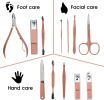 Nail Clippers and Beauty Tool Portable Set Manicure Set 12 in 1, with Pink Leather Bag, Suitable for Home, Workplace, Outdoor Travel, Gift Giving
