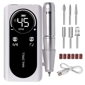 Electric Nail Drill, Portable Nail Drill 45000 RPM, Rechargeable Electric Nail File Kit, Cordless Electric Nail File for Acrylic (Color: White)