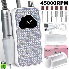 Professional Rechargeable Nail Drill Machine: 45000RPM Glitter Portable Cordless Nail Drill (Color: White)