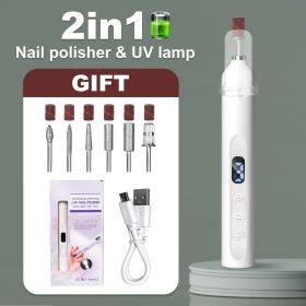 Cordless Electric Nail Drill File Professional Nail Drill Machine nail UV Lamp 2 in 1Professional Portable Manicure Pedicure Rechargeable for Home Sal (Color: White)