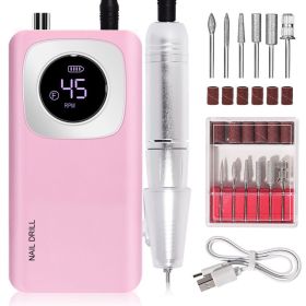 Portable Professional Nail Art Machine 45000 RPM Rechargeable Electric Nail File Set Suitable for Acrylic, Gel Nail Art (Color: Pink)