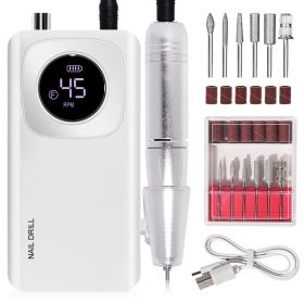 Portable Professional Nail Art Machine 45000 RPM Rechargeable Electric Nail File Set Suitable for Acrylic, Gel Nail Art (Color: White)