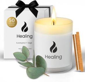 Soy Healing Candle for Cleansing, Energy Renewal | Aromatherapy with Eucalyptus, Pine, Sage & Mint | 50 Hour Burn (Color: White)