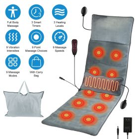 Full Body Electric Massage Mat with Heat Vibration Massage Pad Cushion Back Massage Mattress Chair Pad with Inflatable Head Pillow Lumbar Pillow with (Color: Grey)