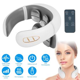 4 Heads/8 Heads Options Neck Massager with Heat Cordless Cervical Neck Massager EMS Neck Massager with 6 Modes 20 Intensity Levels Remote Control Voic (Type: 8 Heads)