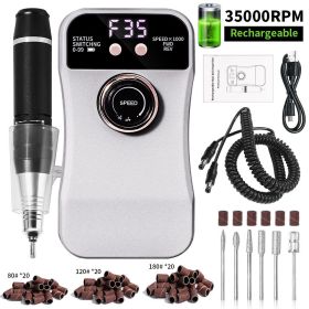 Professional Nail Cutter 35,000 rpm, Rechargeable Electric Nail File with 6 Nail Drill Bits & LCD Display for Acrylic Nails and Gel Nails (Color: DMJ230-GRAY)
