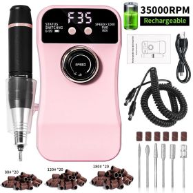 Professional Nail Cutter 35,000 rpm, Rechargeable Electric Nail File with 6 Nail Drill Bits & LCD Display for Acrylic Nails and Gel Nails (Color: DMJ230-PINK)