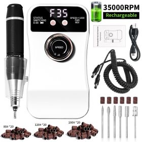 Professional Nail Cutter 35,000 rpm, Rechargeable Electric Nail File with 6 Nail Drill Bits & LCD Display for Acrylic Nails and Gel Nails (Color: DMJ230-WHITE)